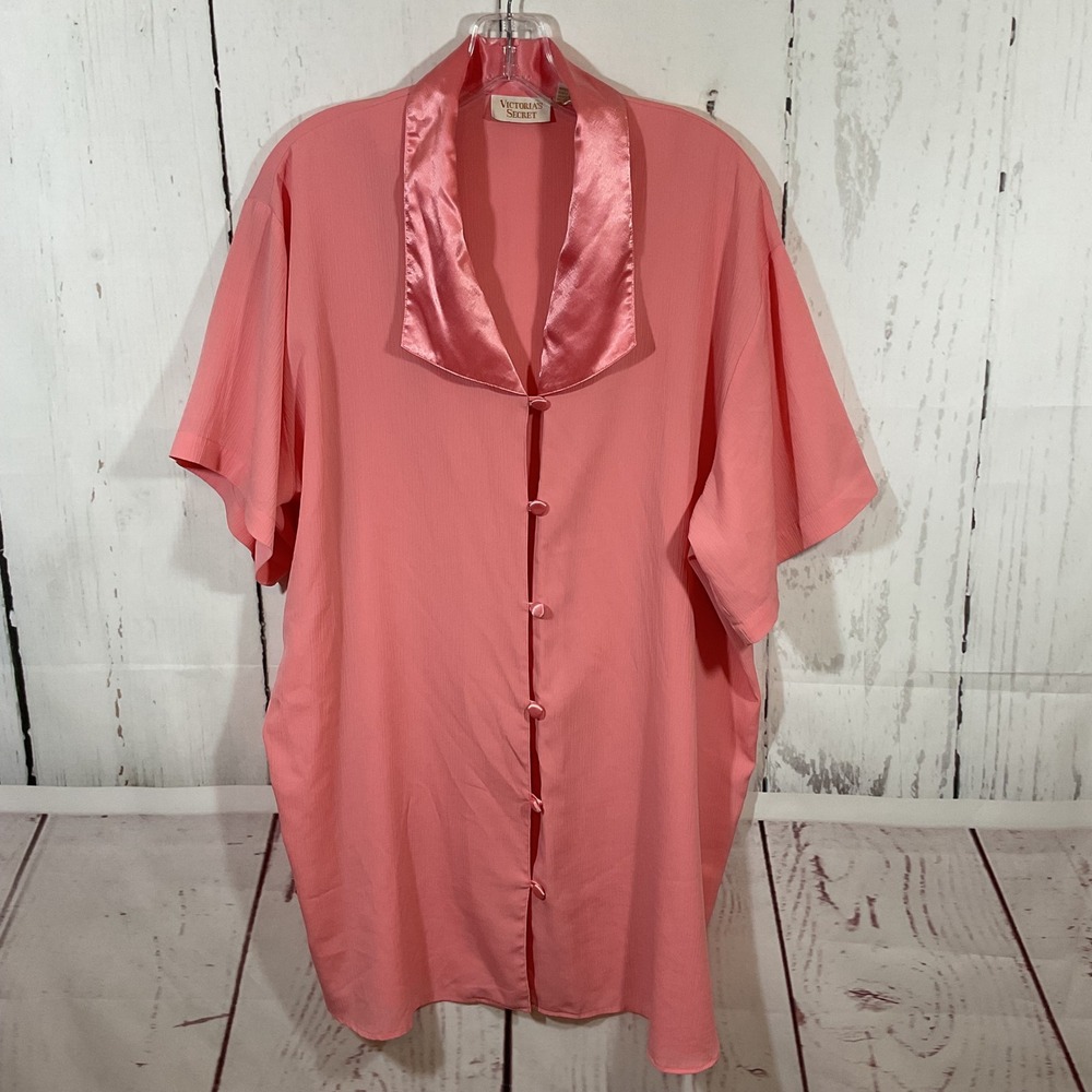 Victoria's Secret Vtg Gold Label Sleep Shirt Nightgown M L Coral Pink Y2K Gauzy